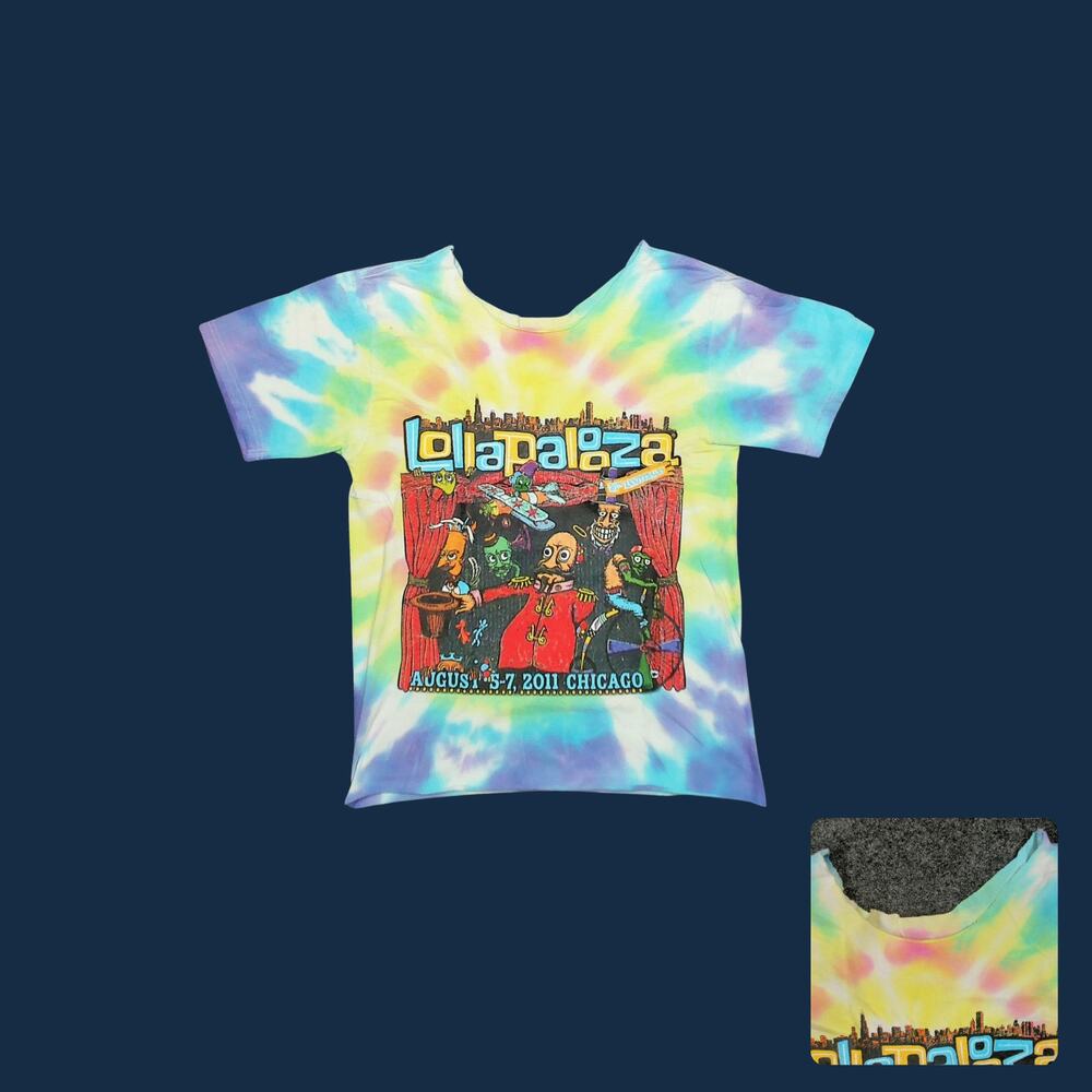 Lollapalooza 2011 20th Anniv Tie Dye Custom Scoop Neck Crop Tee Womens M